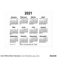 Making your 2021 mini calendar. 2021 White Mini Calendar By Janz Postcard Zazzle Com Mini Calendars Custom Calendar Free Printable Calendar Templates