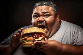 spanish fat man with a big burger