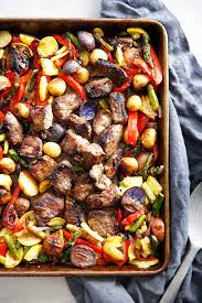 sheet pan marinated steak tips with