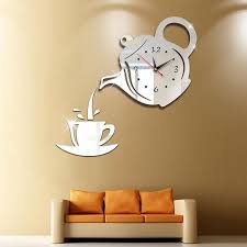 Acrylic Mirror Coffee Teapot Wall Clock