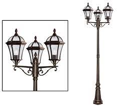 3 light outdoor lamp post rustic brown