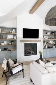 Blue And Gray Fireplace Tiles Design Ideas