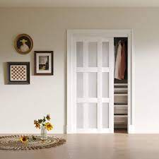 Eh Puerta 48 In X 80 In 3 Lites Frosted Glass Mdf Closet Sliding Door With Hardware Kit White