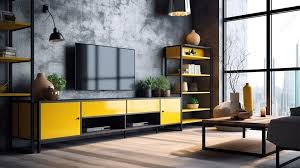 Stylish Loft Lounge Featuring A Yellow