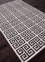 greek key flat wool rug black white