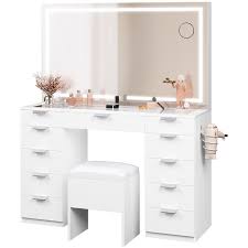 vanity desk set with led lighted mirror