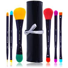 shany luna 6 pc double sided travel brush set with pouch synthetic