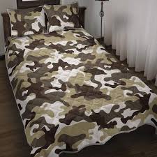 White Camouflage Print Quilt Bed
