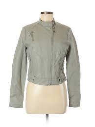 Details About Jou Jou Women Gray Faux Leather Jacket Med