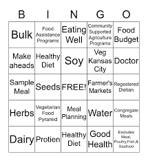 lacto ovo vegetarian bingo card