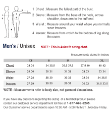 Sizing Chart Asian Fit Mens Unisex Montbell America
