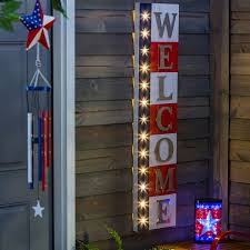 welcome americana lit wood and metal