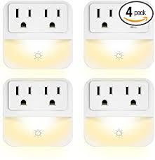 Plug In Night Light With 2 Outlet Extender Powrui Warm White Led Nightlight With Dusk To Dawn Sensor For Bedroom Bathroom Kitchen Hallway Stairs 4 Pack Amazon Com