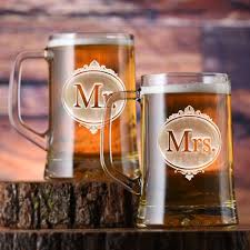 Mr And Mrs Engraved Beer Mug Set