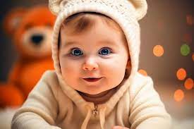 cute smiling baby on light blurred