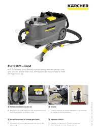 Karcher puzzi 10/1 with upholstery nozzle and floor nozzle is particularly suited to hygienic and effective cleaning of small to medium surfaces. Spray Extraction Cleaner Puzzi 10 1 Hand Karcher Middle East