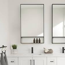 Wall Mirror With Brown Wooden Shelf