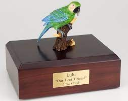 green parrot bird cremation figurine