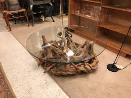 Driftwood art is a perfect blend of art and nature. Round Driftwood Coffee Table With Glass Top At 1stdibs
