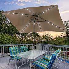 Joyesery 10 Ft X 6 5 Ft Solar Led Rectangle Market Aluminum Pole Patio Umbrellas With Solar Lights Tilt On In Cedar Brown