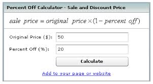 Sale Discount Equations Formulas Calculator Percent Off