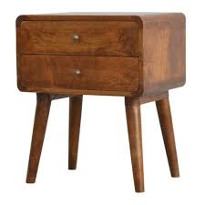 2 Drawer Curved Bedside Table Solid