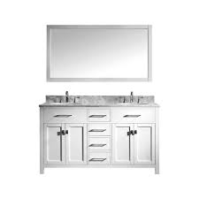 Double sink bathroom vanity top a perfect countertop white quartz grey modern. Virtu Usa Caroline 60 In W Bath Vanity In White With Marble Vanity Top In White With Round Basin And Mirror Md 2060 Wmro Wh The Home Depot