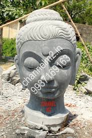 Stone Buddha Head Statue Garden