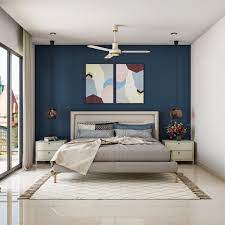master bedroom design with dark blue