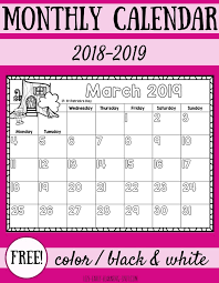 Free 2018 2019 Monthly Calendars For Kids Lizs Early