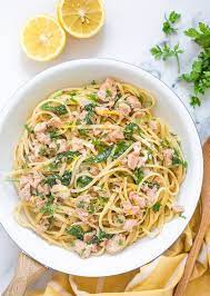 creamy salmon pasta with spinach the