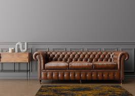 Design Brown Leather Sofa Parquet Floor