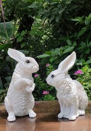 2 White Rabbit White Bunny Figurine