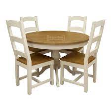 The wide collection comprises beautifully designed solid wood kitchen tables chairs that ensure users are comfortable and happy, always looking forward to their dining moments. Himalaya Reclaimed Painted White Round Kitchen Table And Chairs 100 Reclaimed Rustic Shabby Chic Tables Fsc Certified