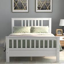 Full Pine Wood Bed Frame In Whitecolor