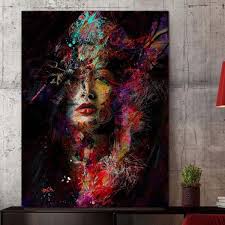 Install the canvas print by applying hot glue to the back corners of the print inside the frame. Colorful Woman Posters And Prints Canvas Painting Wall Art Prints Wall Pictures 1pcs Wall Art Canvas Painting Painting Canvas Wall Art