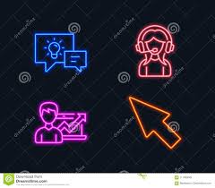 Success Business Idea Lamp And Support Icons Mouse Cursor