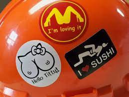 3 Hard Hat Stickers Lovin It Hello Titty Love Sushi Funny Bump Cap Helmet  Decals | eBay
