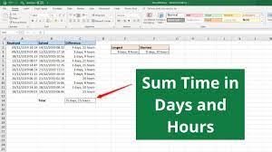 excel sum time difference in days and