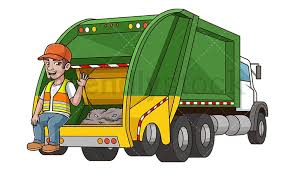 Dustman At The Back Of Garbage Truck Cartoon Clipart Vector - FriendlyStock