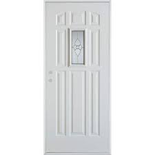 Stanley Doors 36 In X 80 In Traditional Brass Rectangular Lite 9 Panel Prefinished White Right Hand Inswing Steel Prehung Front Door White Brass