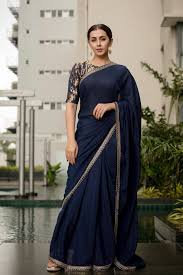 festive look in navy blue saree