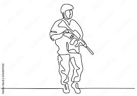 line drawing portrait of army man