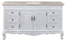A wide transitional design sinks offer a perfect alternative to two separate pieces. 60 Inch Large Distressed White Bathroom Vanity Single Sink Marble Traditional Transitional Bathroom Vanities And Sink Consoles By Luxury Bath Collection Houzz