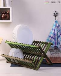 Olive Green Solid Wood Dish Drainer