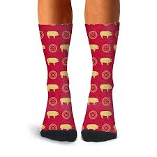 Mens Athletic Cushion Crew Sock New Year Red Coin With Pig