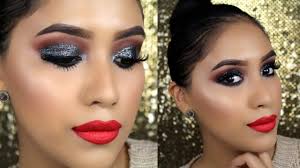 glitter glam holiday makeup red lips