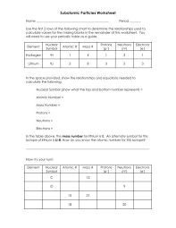 subatomic particles worksheet