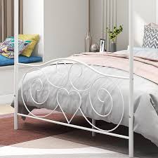 Queen Size White Canopy Metal Bed Frame