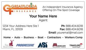 Hartford insurance started operations in 1810 as a financial company that provides services to the american military community. Great Florida Insurance Business Card Design 1